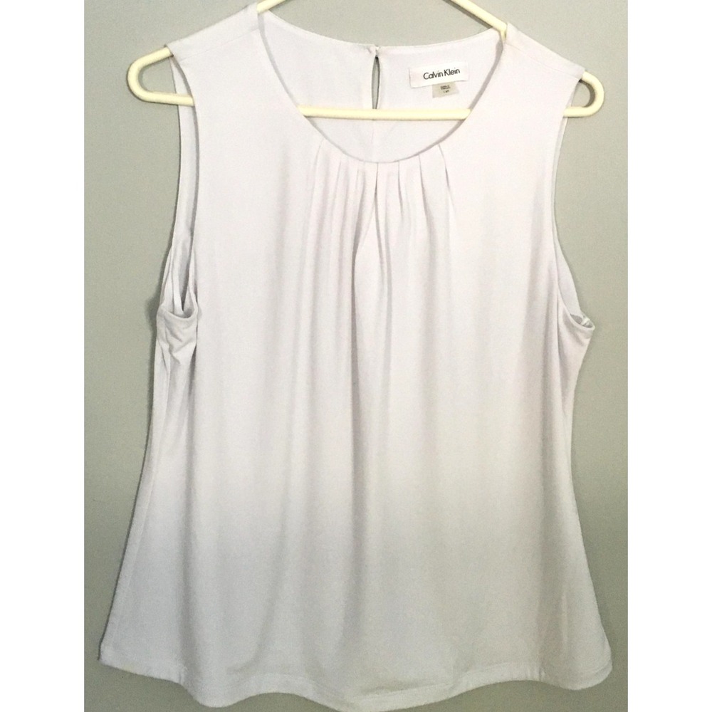 Calvin Klein Blouse Womens‎ 14P White Sleeveless Pleated Neck Stretch Petite EUC
